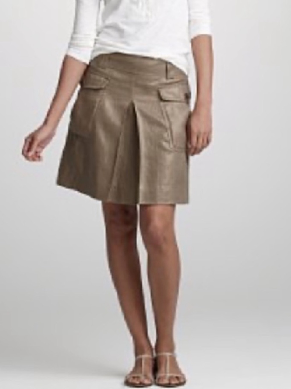 J.Crew Crespi Italian Linen Cargo Utility Mini Skirt Khaki Tan Pleated Sz 8